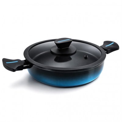 BRIEBE MARE Faitout Bas Induction en Acier Forg&eacute; 28cm, Antiadh&eacute;sif sans PFOA, Tous Feux Mare Bleu