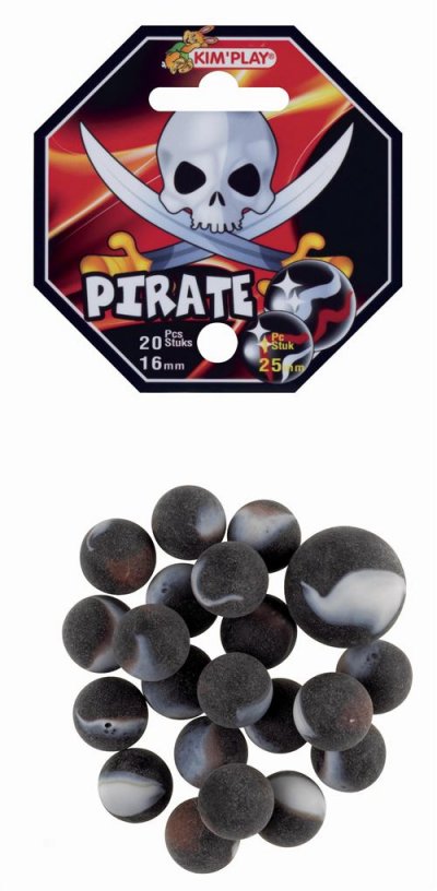 KIM PLAY MaR&eacute;cr&eacute;ation-MesBilles Lot de 20 Billes 16 mm + 1 calot 25 mm Pirates, 3T-1FNH-8RZV, Noir