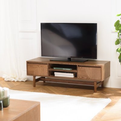 MACABANE Mario - meuble tv couleur naturelle 2 tiroirs motif arrondi 2 niches