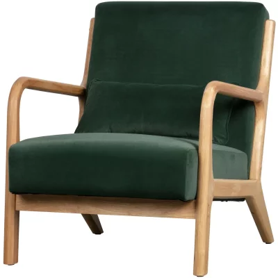 WOOOD Mark - Fauteuil en bois et velours - Couleur - Vert for&ecirc;t