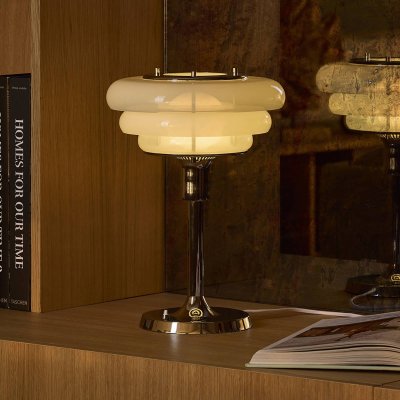 MARKET SET  Lampe &agrave; poser Sunset, blanc brumeux, verre, E27
