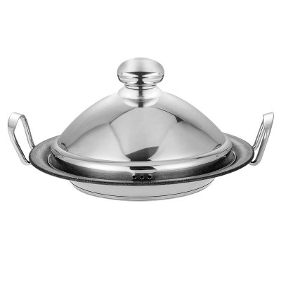 SIGNATURE Marmite &agrave; Tajine en Acier Inoxydable 30cm avec Couvercle D&ocirc;me Vapeur Argent