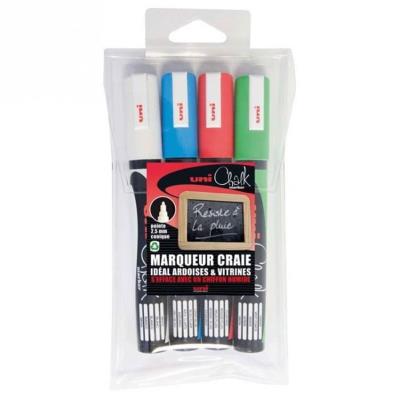 UNIBALL Marqueur craie Chalk assortis (blanc, vert fluo, rouge et bleu clair)