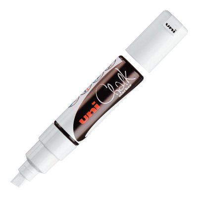UNI BALL Marqueur craie Chalkmarker - UNIBALL - Pointe large biseaut&eacute;e - Blanc