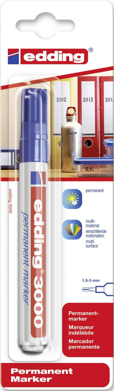 EDDING Marqueur permanent 3000, Couleur : bleu