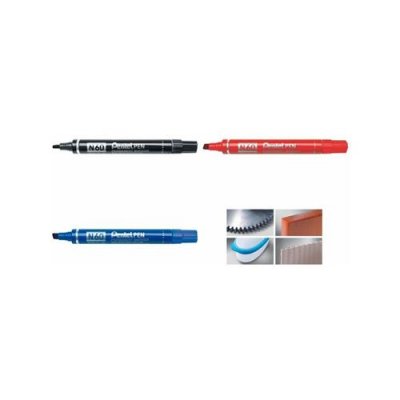 PENTEL Marqueur permanent  N60 - corps m&eacute;tal - pointe biseaut&eacute;e bleue
