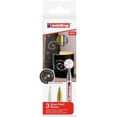 EDDING Marqueurs Peinture 780 Pointe Extra-fine - Blanc, Dor&eacute;, Argent - 3 pcs