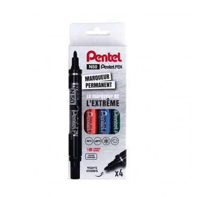 PENTEL Marqueurs permanents pointe ogive N50 coloris assortis - Pochette de 4