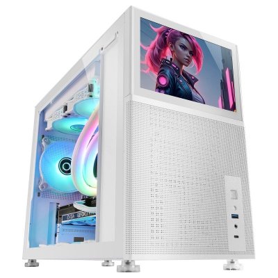 MARS GAMING  MC-LCD Mini Tower Noir, Blanc - Neuf