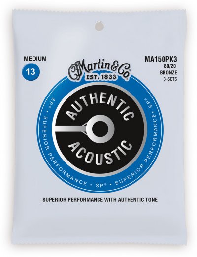 MARTIN  Ma150pk3 - 3 Jeux De Cordes Guitare Acoustique - Authentic Sp Bronze - Medium 13-56