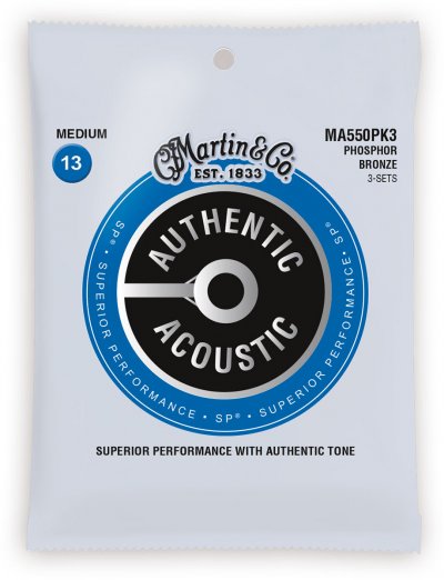 MARTIN  Ma550pk3 - 3 Jeux De Cordes Guitare Acoustique - Authentic Sp Phosphore Bronze - Medium 13-56