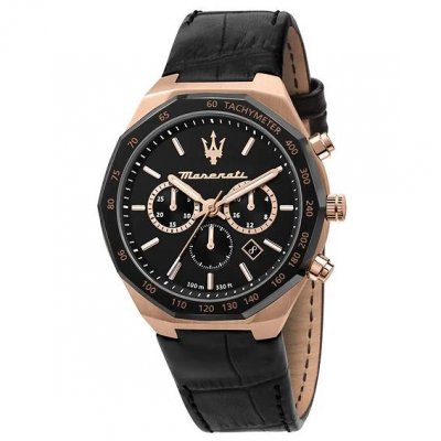 MASERATI  Montre &agrave; affichage analogique noir / or rose