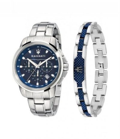 MASERATI  Montre &agrave; affichage analogique 'SUCCESSO' argent / bleu marine