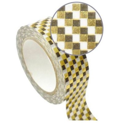 GRAINE CREATIVE ON A TOUS DU TALENT Masking Tape bleu 1,5 cm x 10 m - Damier - dor&eacute;