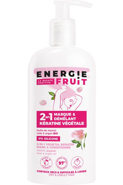 ENERGIE FRUIT Masque 2 en 1 K&eacute;ratine V&eacute;g&eacute;tale Mono&iuml;, Rose et Huile d Argan bio 