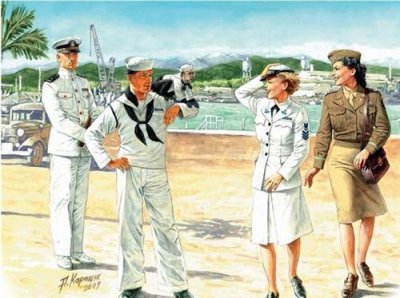MASTERBOX Master Box figurines de l'US Navy. 2 hommes, 2 femmes, un perroquet e