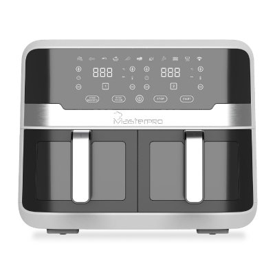 MASTERPRO  Rocket Duo Friteuse &agrave; air chaud 9 l 2400 W avec &eacute;cran, voyant lumineux noir, argent 