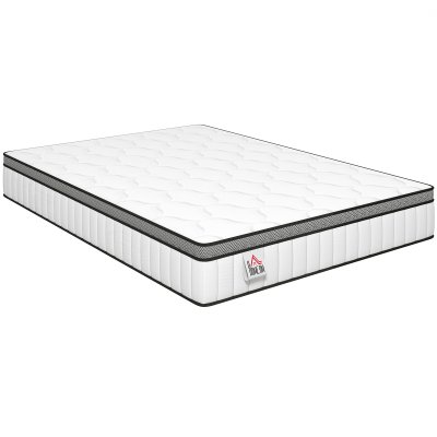 HOMCOM Matelas 140 X 190 Cm Ressorts Ensach&eacute;s 7 Zones Mousse M&eacute;moire De Forme Blanc Noir