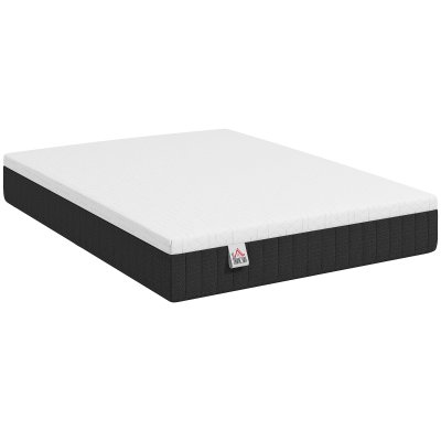 HOMCOM Matelas 140x190 ressorts ensach&eacute;s mousse m&eacute;moire de forme gris blanc