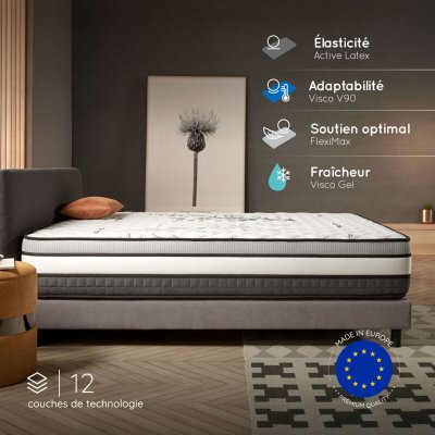 COSMOS Matelas 140x190x30 cm - Blue Latex - Mousse &agrave; m&eacute;moire HR