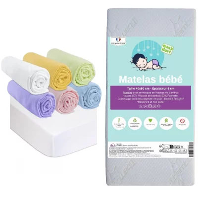 EASY DORT Matelas 40x80 + 6 draps housse multi + 2 al&egrave;ses coton