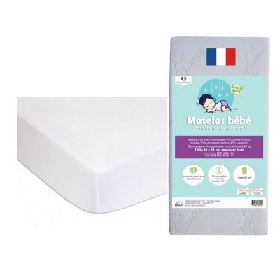 Matelas 40x90 + 2 prot&egrave;ges matelas, al&egrave;ses coton bio blanc