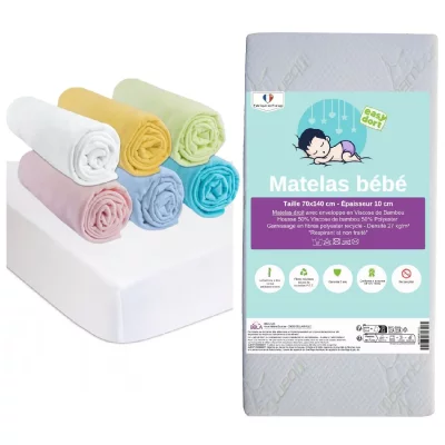 P TITS DESSOUS Matelas 50x100 + 6 draps housse multi + 2 al&egrave;ses coton