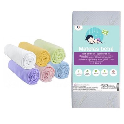 EASY DORT Matelas 60x120 + 6 draps housse multi + 2 al&egrave;ses coton