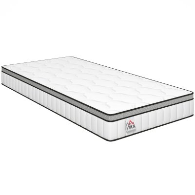 HOMCOM Matelas 90 X 190 Cm Ressorts Ensach&eacute;s Mousse &Agrave; M&eacute;moire De Forme Blanc