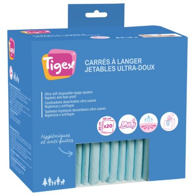 TIGEX Matelas &Agrave; Langer Jetables Ultra-doux - 40x60cm  - Le Lot De 20 Carr&eacute;s