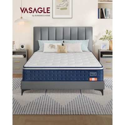 VASAGLE Matelas &agrave; m&eacute;moire de forme ressorts ensach&eacute;s soutien acier bleu