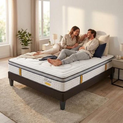 BELLECOUR Matelas &agrave; ressorts ensach&eacute;s et m&eacute;moire de forme - Blanc - 180 x 200 cm