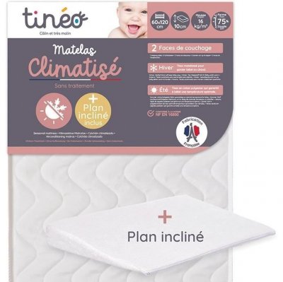 TINEO Matelas climatis&eacute; 60x120 cm + plan inclin&eacute; 15&deg; (lot)