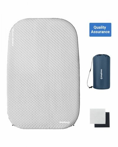 KINGCAMP Matelas gonflable double -  - Gris - Sac de transport inclus - 198 x 130 cm