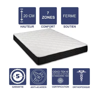 GENERIQUE Matelas Latex 80 Kg/m3 + Aertech+ 35 Kg/m3 160x200 x 20 cm Ferme 7 Zones de Confort - Tr&egrave;s Respirant