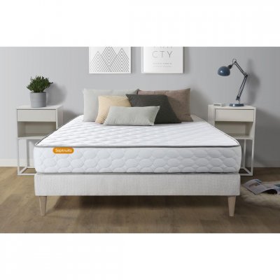 SEPTNUITS Matelas M&eacute;moire de forme + sommier kit blanc 90x200 Memo