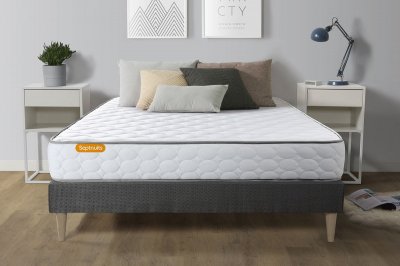 SEPTNUITS Matelas M&eacute;moire de forme + sommier kit gris 140x190 Memo
