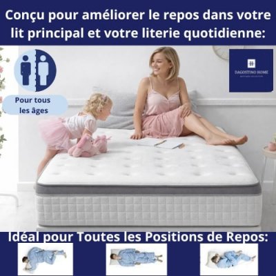 DAGOSTINO HOME Matelas Ressorts Ensach&eacute;s 180x200 Dubai - Ferme - R&eacute;versible - C&ocirc;t&eacute; &Eacute;t&eacute;/hiver - H30 Cm