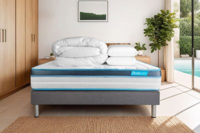 BODYCARE Matelas + sommier 140x190 + couette + 2 oreillers  BodyFit