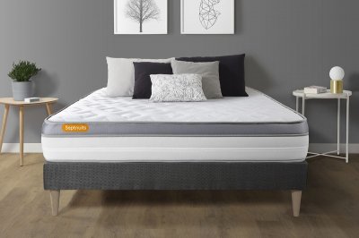 SEPTNUITS Matelas + sommier 140x190 m&eacute;moire de forme Ensemble Memo zen 140x190 cm