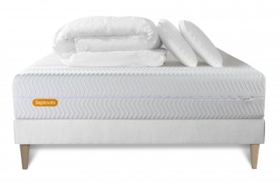 SEPTNUITS Matelas + sommier 140x200 + couette + 2 oreillers Pack Memo bio 140x200 cm