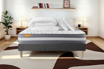 SEPTNUITS Matelas + sommier 140x200 + couette + 2 oreillers Pack Memo plus 140x200 cm