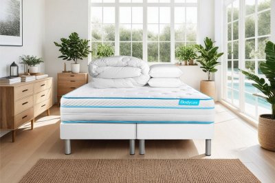 BODYCARE Matelas + sommier 160x200 + couette + 2 oreillers  Bodyzone+