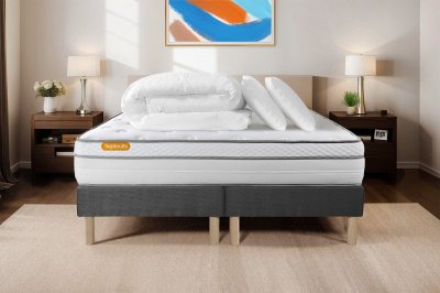 SEPTNUITS Matelas + sommier 160x200 + couette + 2 oreillers Pack Memo luxe 160x200 cm