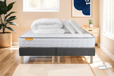 SEPTNUITS Matelas + sommier 180x200 + couette + 2 oreillers Pack Memo 180x200 cm