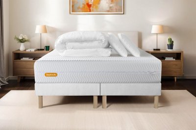 SEPTNUITS Matelas + sommier 180x200 + couette + 2 oreillers Pack Memo bio 180x200 cm