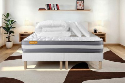 SEPTNUITS Matelas + sommier 180x200 + couette + 2 oreillers Pack Memo plus 180x200 cm