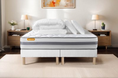 SEPTNUITS Matelas + sommier 180x200 + couette + 2 oreillers Pack Memo spring 180x200 cm