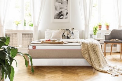 MARMOTTES & CO Matelas + sommier 90x200 ressorts ensach&eacute;s et m&eacute;moire de forme  Le Soyeux