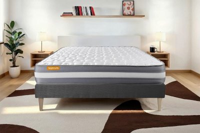 SEPTNUITS Matelas + sommier gris 140x190 Memo Plus M&eacute;moire de forme 3 zones 